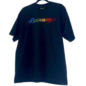 RARE PSYCHWORLD RAINBOW BEJEWELED RHINESTONE BLACK GRAPHIC TEE MENS LARGE